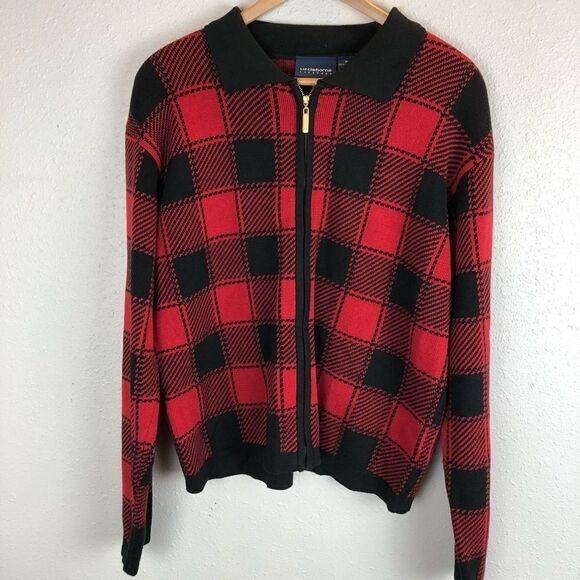 Liz Claiborne Liz Sport Full Zip Buffalo Plaid Top - Picture 1 of 5